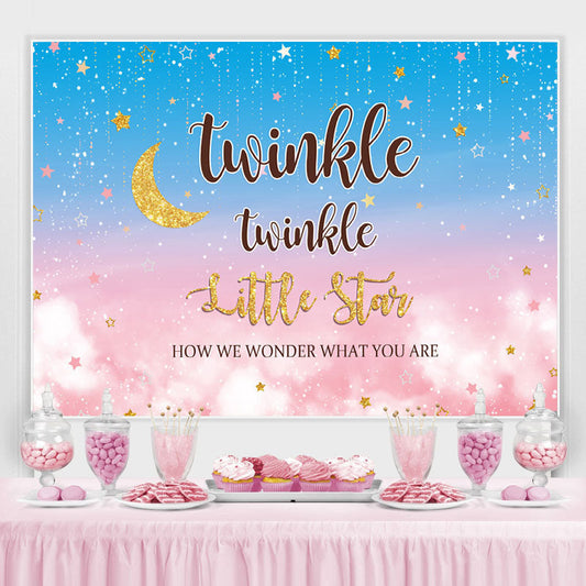 Lofaris Blue and Pink Stars Moon Baby Shower Party Backdrop