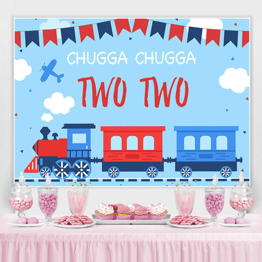 Lofaris Blue And Red Chugga Train 2nd Birthday Backdrop For Boy