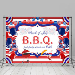 Lofaris Blue And Red Flags Family BBQ Independence Day Backdrop