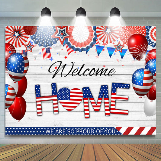 Lofaris Blue And Red USA Flags Wood Welcome Home Party Backdrop