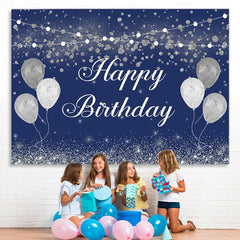 Lofaris Blue and Silver Balloon Birthday Backdrop for Men