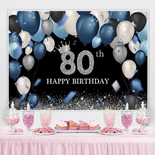 Lofaris Blue And Silver Balloons Happy 80Th Birthday Backdrop