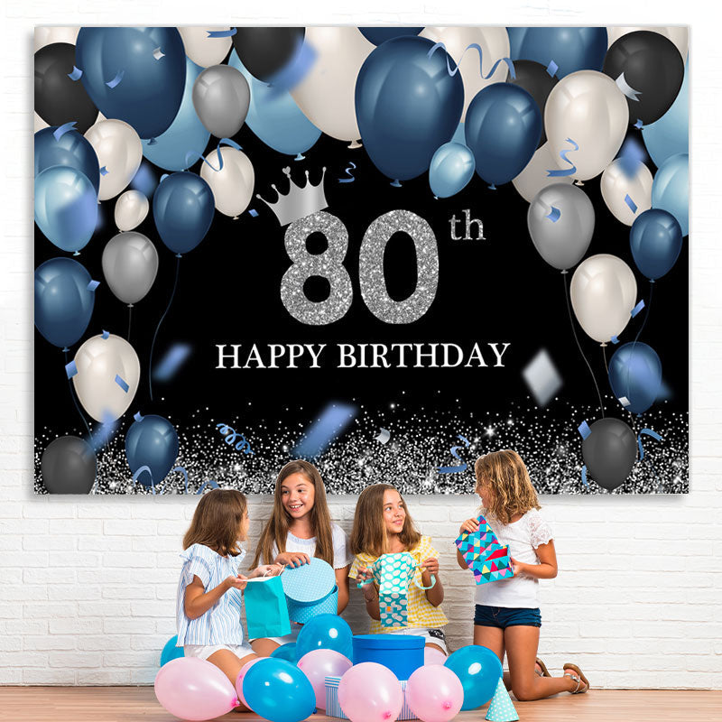 Lofaris Blue And Silver Balloons Happy 80Th Birthday Backdrop