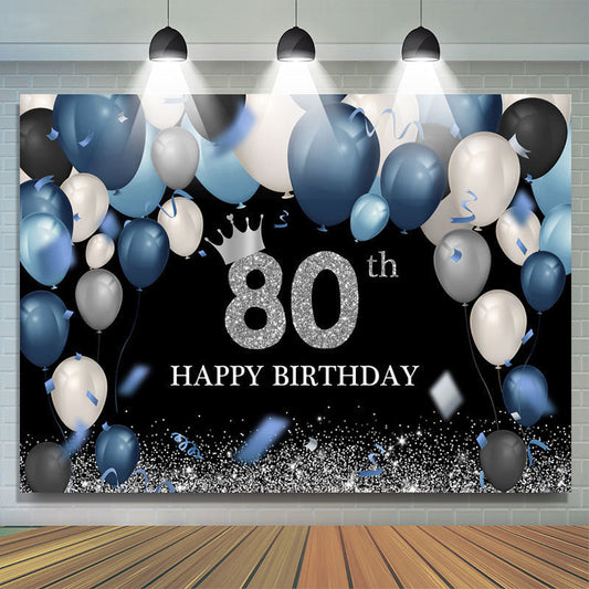 Lofaris Blue And Silver Balloons Happy 80Th Birthday Backdrop
