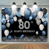 Load image into Gallery viewer, Lofaris Blue And Silver Balloons Happy 80Th Birthday Backdrop