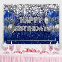 Lofaris Blue and Silver Bokeh Balloon Happy Birthday Backdrop