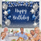 Load image into Gallery viewer, Lofaris Blue and Silver Star Balloon Happy Birthday Backdrop