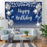 Load image into Gallery viewer, Lofaris Blue and Silver Star Balloon Happy Birthday Backdrop