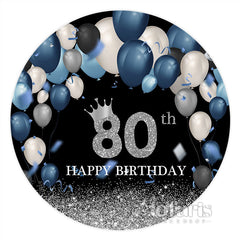 Lofaris Blue And Silver Balloons 80th birthday round backdrop