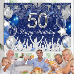 Lofaris Blue And Silver Glitter Balloons 50th Birthday Backdrop