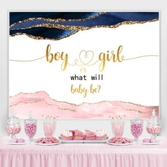 Lofaris Blue And Soft Pink Glitter Golden Baby Shower Backdrop