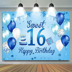 Lofaris Blue And White Ballons Happy 16th Birthday Backdrop
