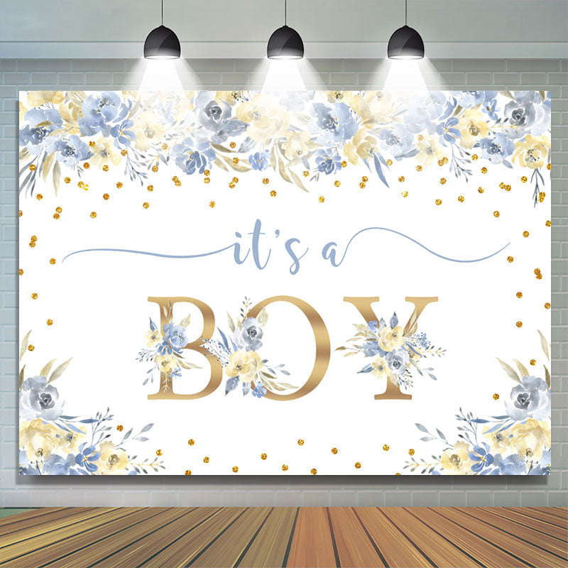 Lofaris Blue And White Floral Its A Boy Baby Shower Backdrop