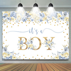 Lofaris Blue And White Floral Its A Boy Baby Shower Backdrop