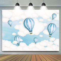 Lofaris Blue And White Hot Air Balloon Sky Themed Backdrop