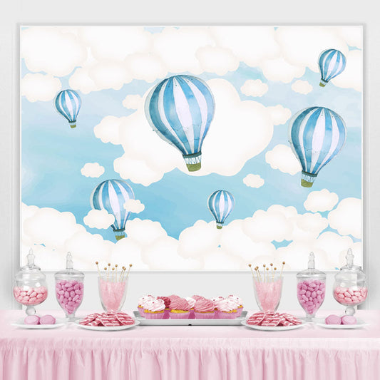 Lofaris Blue And White Hot Air Balloon Sky Themed Backdrop