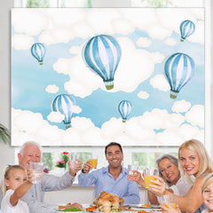 Lofaris Blue And White Hot Air Balloon Sky Themed Backdrop
