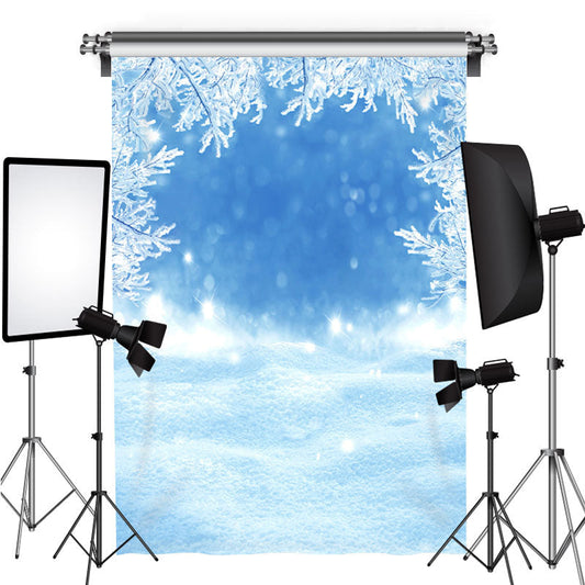 Lofaris Blue and White Snow Tree Bokeh Photo Backdrop