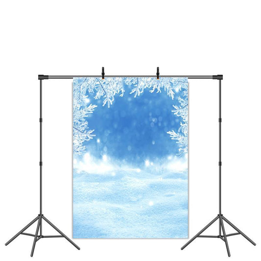 Lofaris Blue and White Snow Tree Bokeh Photo Backdrop