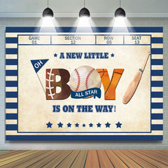 Lofaris Blue And White Stripes Baseball Baby Shower Backdrop