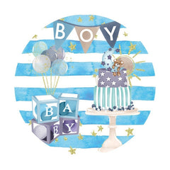Lofaris Blue And White Stripes Round Baby Shower Backdrop