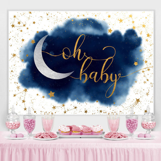 Lofaris Blue And White With Glitter Stars Baby Shower Backdrop