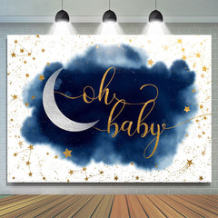 Lofaris Blue And White With Glitter Stars Baby Shower Backdrop
