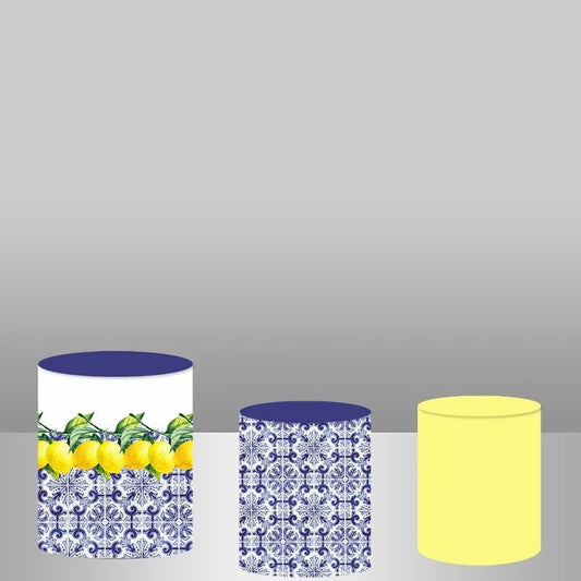 Lofaris Blue And Yellow Lemon Backdrop Cake Table Cover Kit