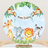 Load image into Gallery viewer, Lofaris Blue Animals And Green Leave Round Birthday Backdrop