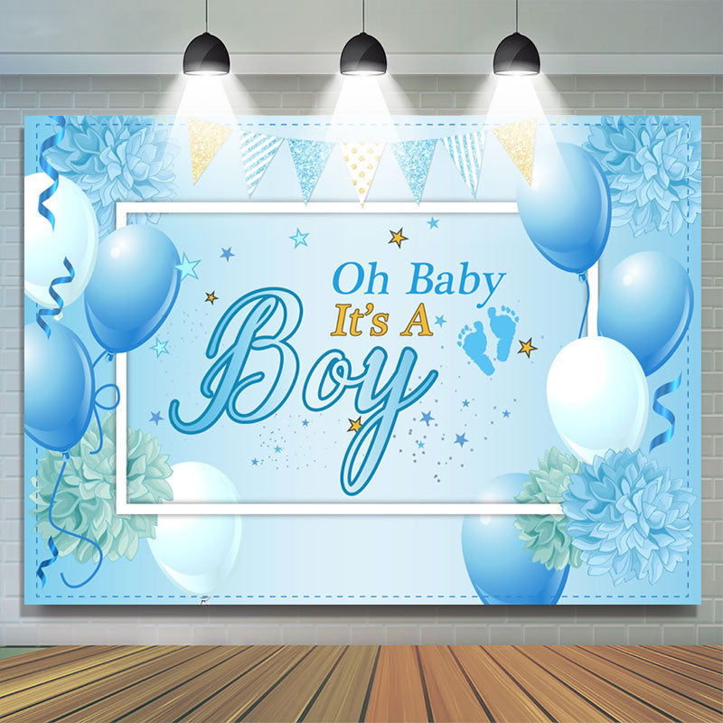 Lofaris Blue Balloon And Flags Its A Boy Baby Shower Backdrop