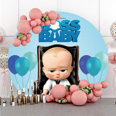 Lofaris Blue Balloons And Cool Baby Round Birthday Backdrop
