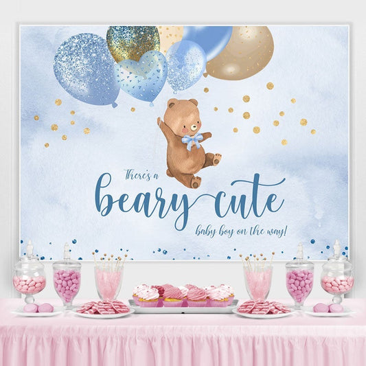 Lofaris Blue Balloons and Cute Teddy Bear Baby Shower Backdrop