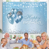 Load image into Gallery viewer, Lofaris Blue Balloons Diamonds String Lights Happy Birthday Backdrop