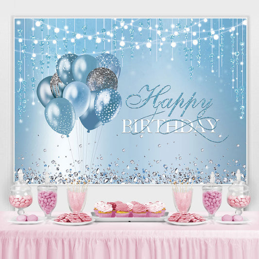 Lofaris Blue Balloons Diamonds String Lights Happy Birthday Backdrop