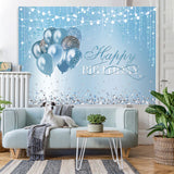 Load image into Gallery viewer, Lofaris Blue Balloons Diamonds String Lights Happy Birthday Backdrop