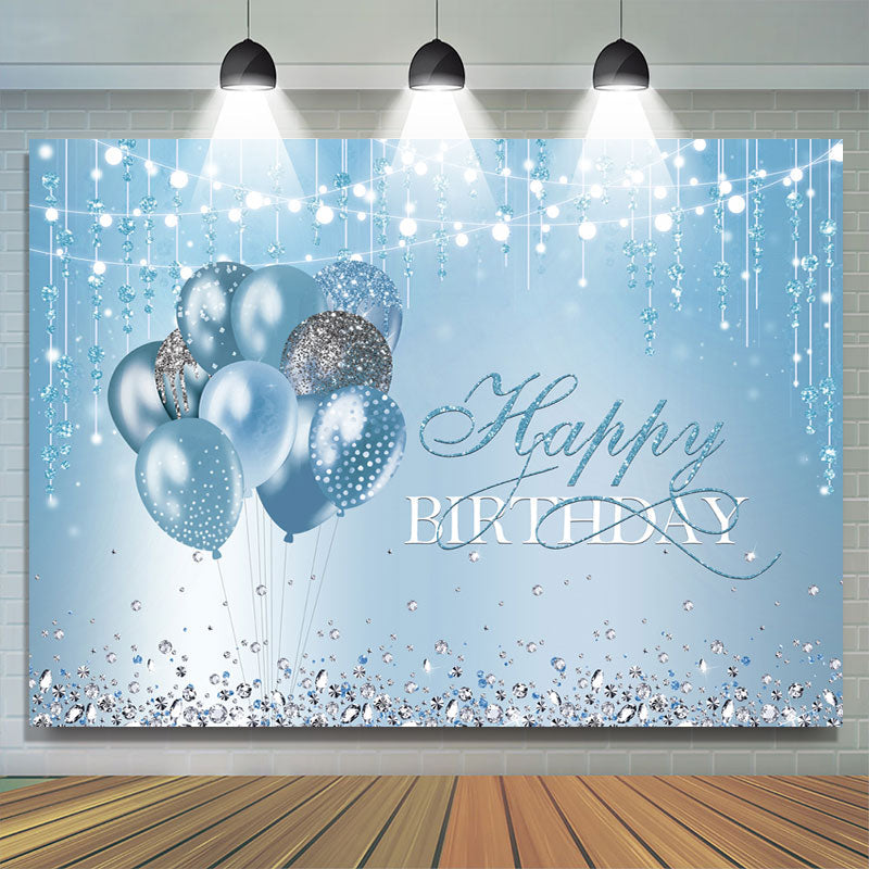 Lofaris Blue Balloons Diamonds String Lights Happy Birthday Backdrop