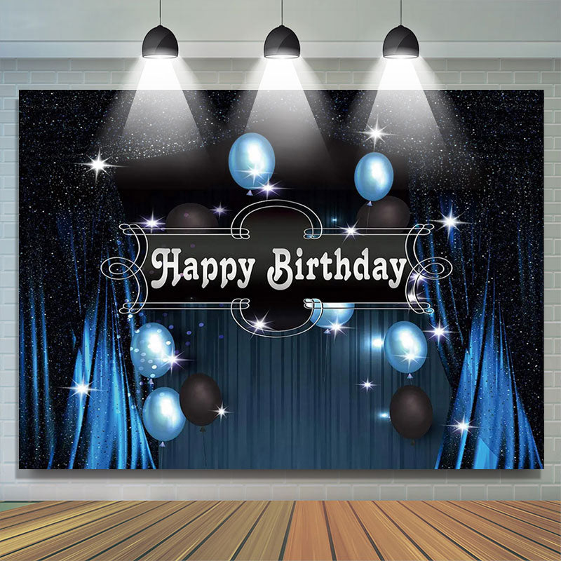 Lofaris Blue Black Starry Curtain Happy Birthday Party Backdrop