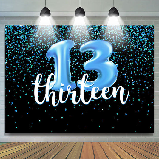 Lofaris Blue Bokeh Black Happy 13Th Birthday Backdrop for Boy