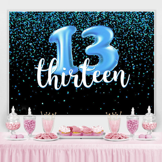 Lofaris Blue Bokeh Black Happy 13Th Birthday Backdrop for Boy