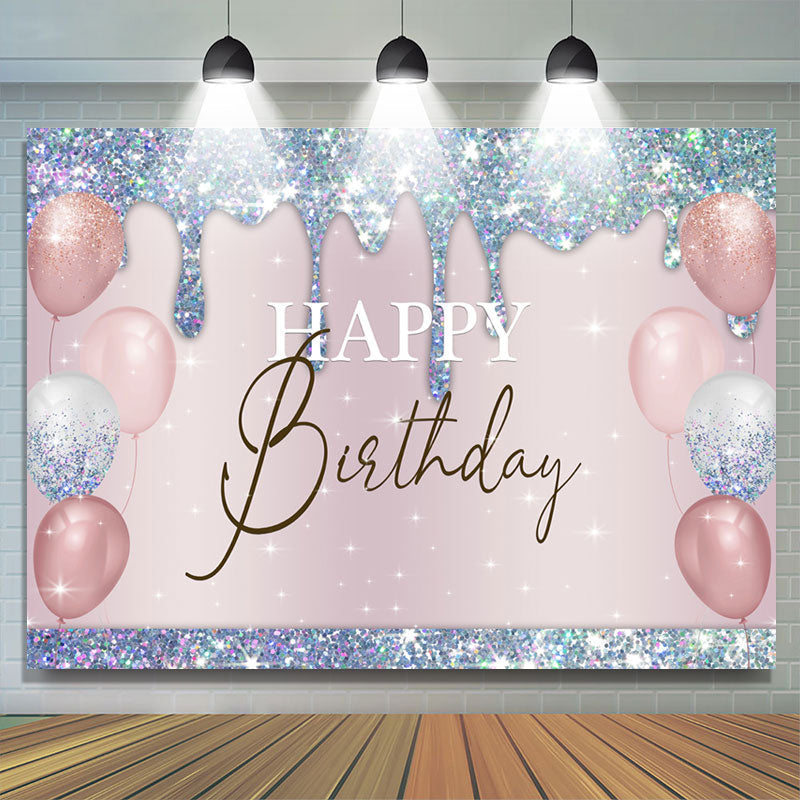 Lofaris Blue Bokeh Glitter Pink Balloons Birthday Backdrop