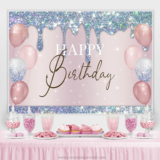 Lofaris Blue Bokeh Glitter Pink Balloons Birthday Backdrop