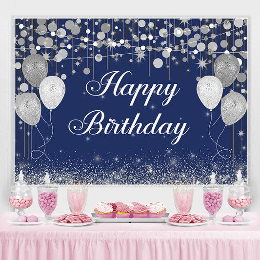 Lofaris Blue Boken and Silver Balloon Happy Birthday Backdrop