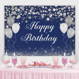 Load image into Gallery viewer, Lofaris Blue Boken and Silver Balloon Happy Birthday Backdrop