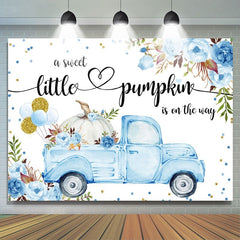 Lofaris Blue Car and Florals Pumpkin Baby Shower Backdrop