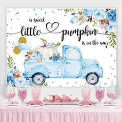 Lofaris Blue Car and Florals Pumpkin Baby Shower Backdrop
