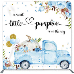 Lofaris Blue Car Pumpkin Double-Sided Backdrop for Baby Shower