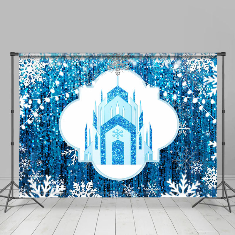 Lofaris Blue Castle And Snowflake Winter Backdrop For Party