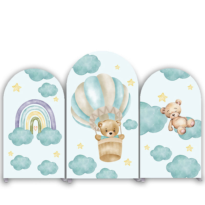Lofaris Blue Cloud Teddy Bear Airballoon Arch Backdrop Kit