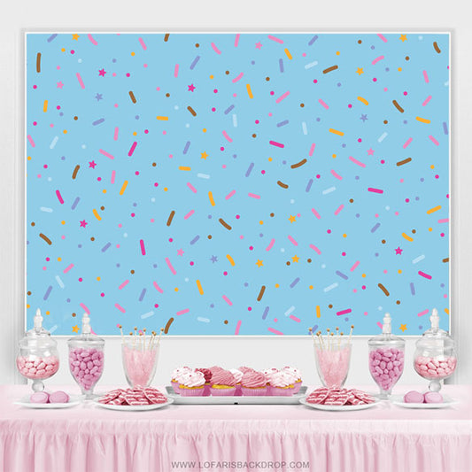 Lofaris Blue Colored Candy Bits Simple Happy Birthday Backdrop