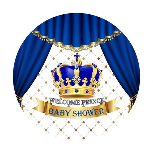 Lofaris Blue Crown Welcome Prince Circle Baby Shower Backdrop